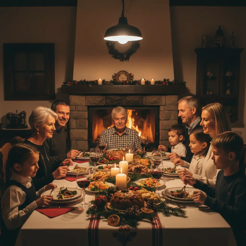 Familie feiert Weihnachten in Slowenien
